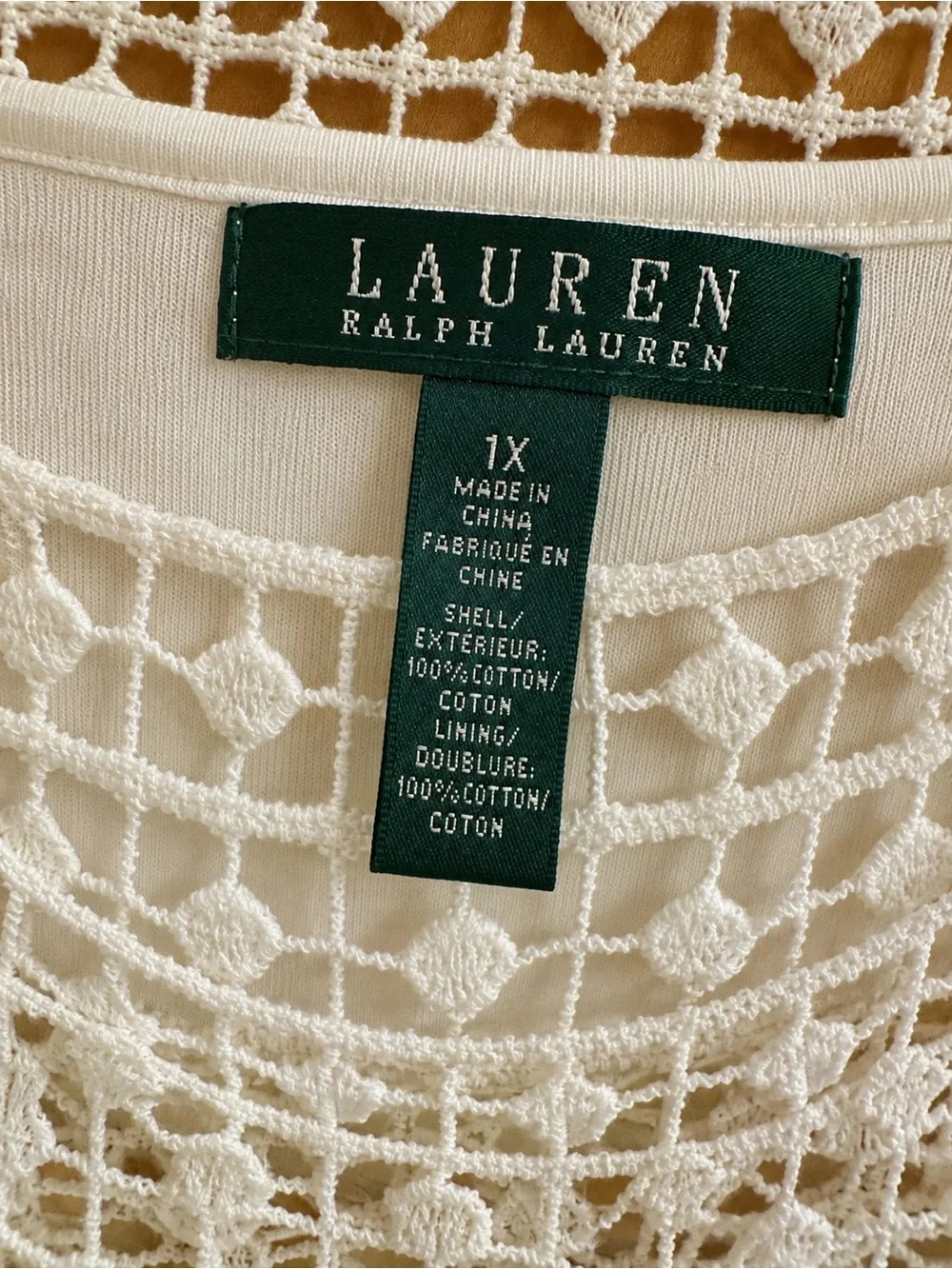 Lauren Ralph Lauren 1X Ivory Crochet Lace Fringe Boho Sleeveless Top